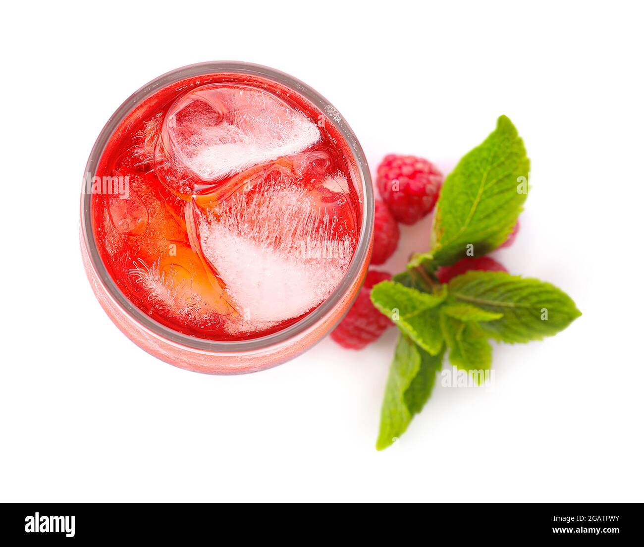Glass with tasty raspberry lemonade on white background Stock Photo - Alamy