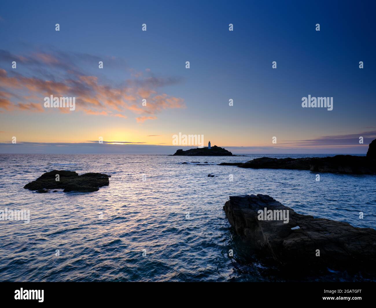 July Lighthouse Edge of the Land Godrevy Lighthouse 31st July 2021 Stock Photo - Alamy
