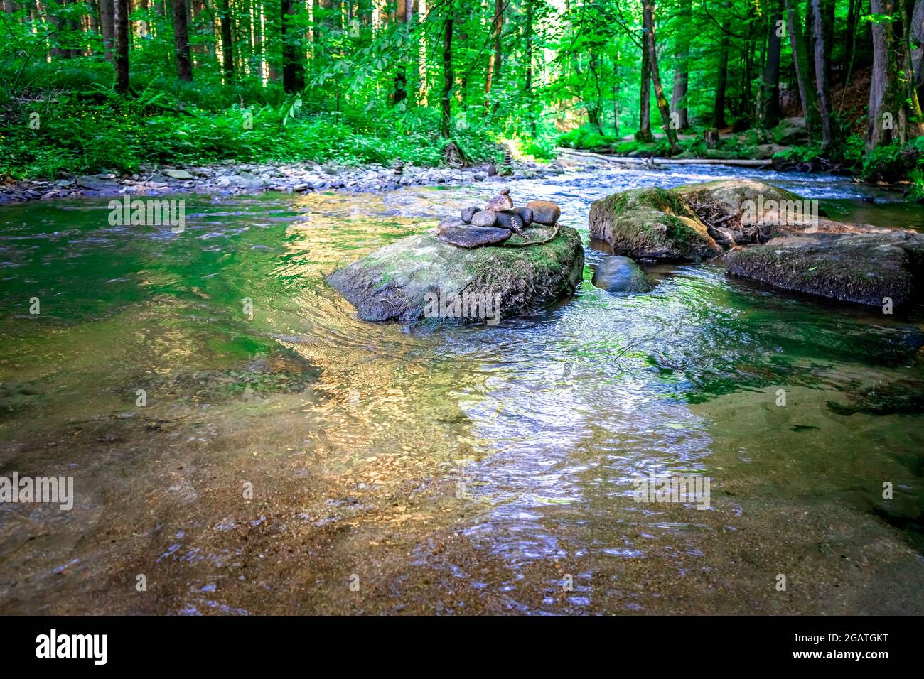 Hike through the Perlbach Valley near Neukirchen in the Bavarian Forest Germany Stock Photo