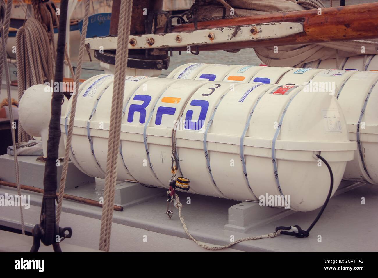 An inflatable marine liferaft on a passenger ship Stock Photo Alamy