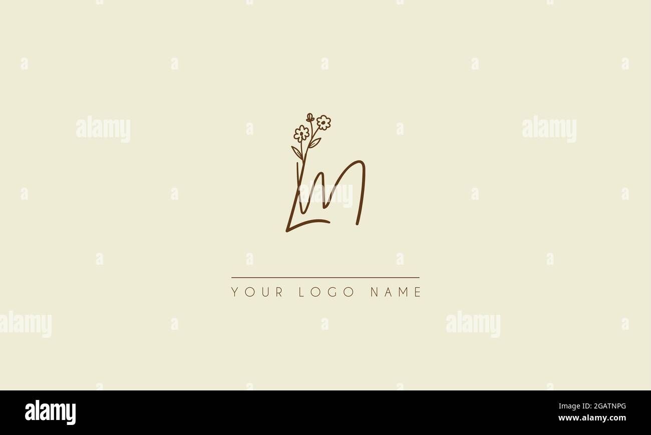 Initial letter  LM Or ML  Signature handwritten wedding botanical floral icon logo vector  design  illustration Stock Vector