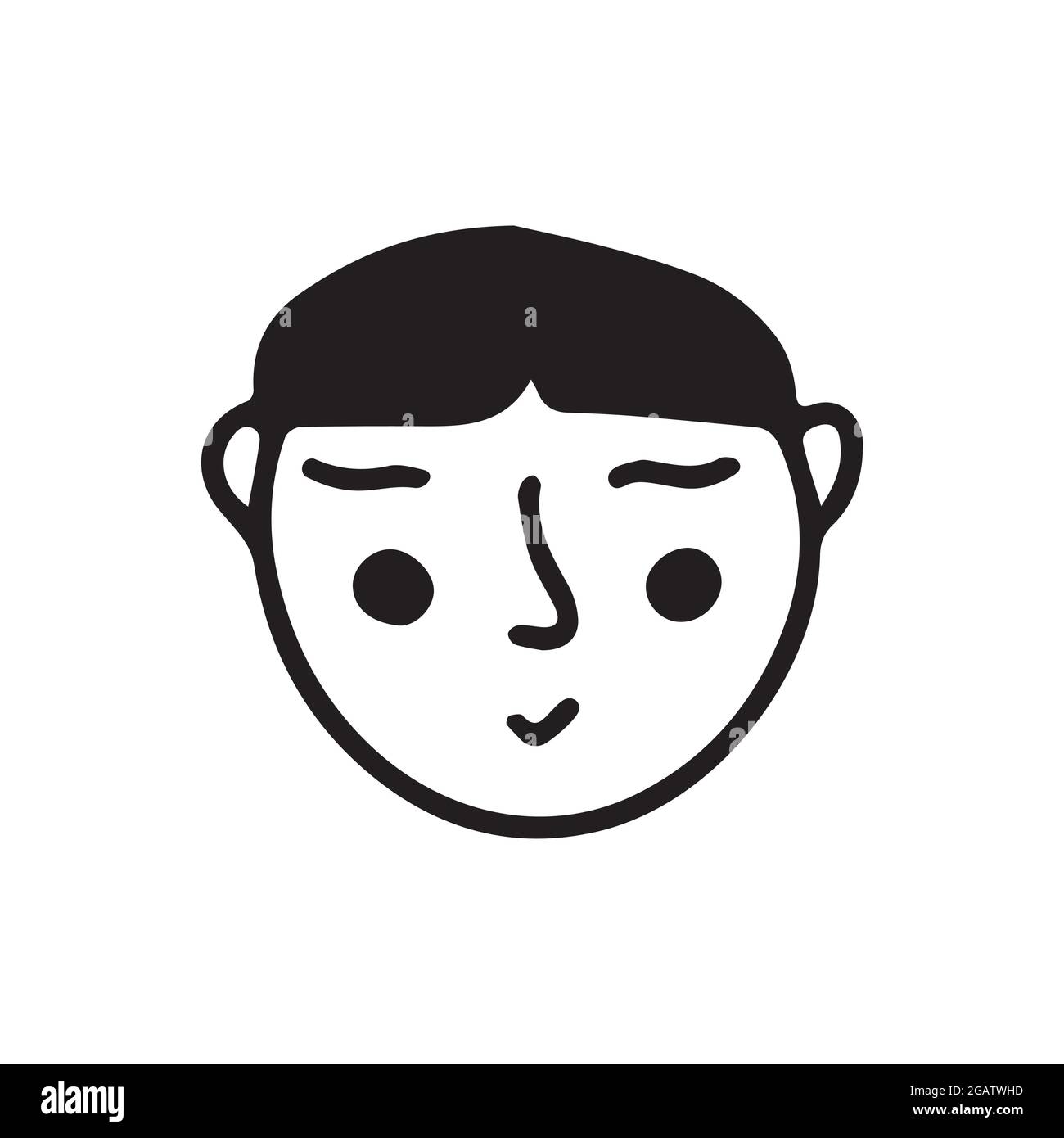 Doodle asian guy face. Black and white vector isolated illustration single logo. Smiling man. Student or teenage Stock Vector