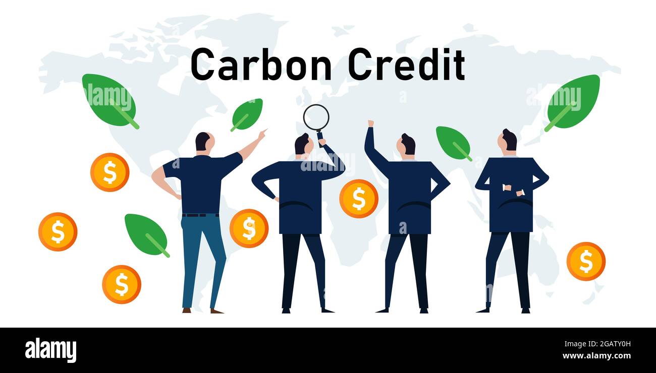 carbon credit concept responsibility of co2 emission taken into financial credit for ecology reforestation neutral carbon offset Stock Vector