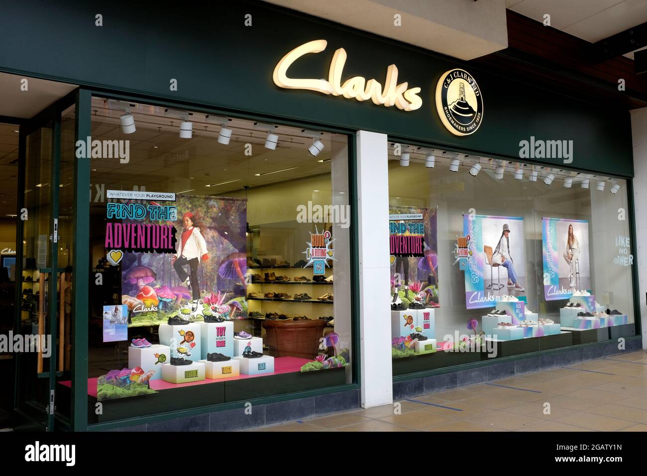 clarks shoes retail shop in westwood cross shopping complex east kent uk july 2021 Stock Photo