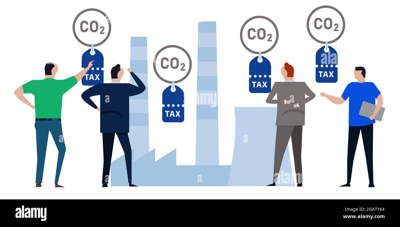 carbon tax price for emission policy reduction of environmental impact caused by co2 greenhouse gases Stock Vector