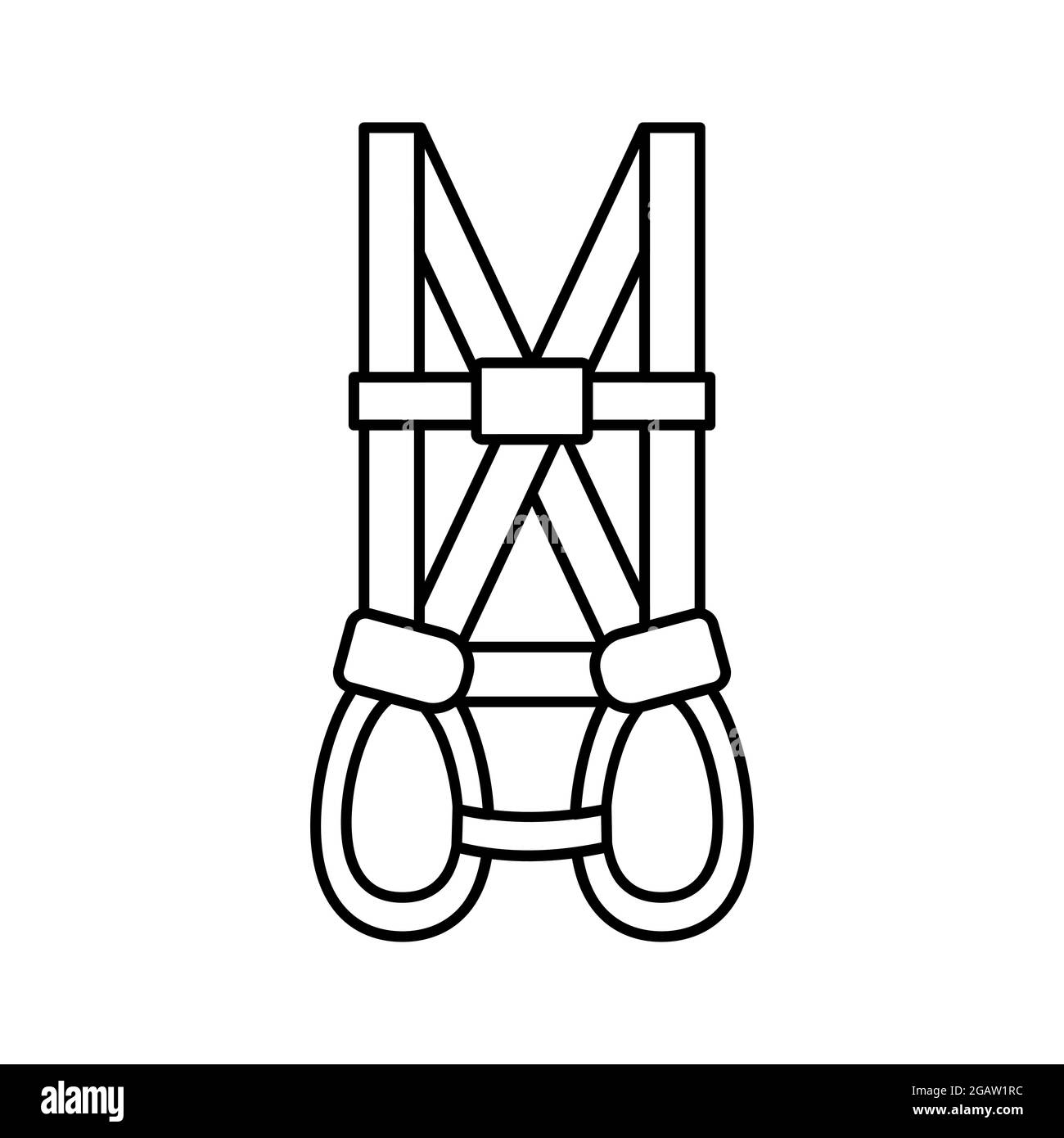 A full body harness line icon. Personal protection equipment. Height worker safety gear. Construction industry protective workwear. Vector clip art Stock Vector