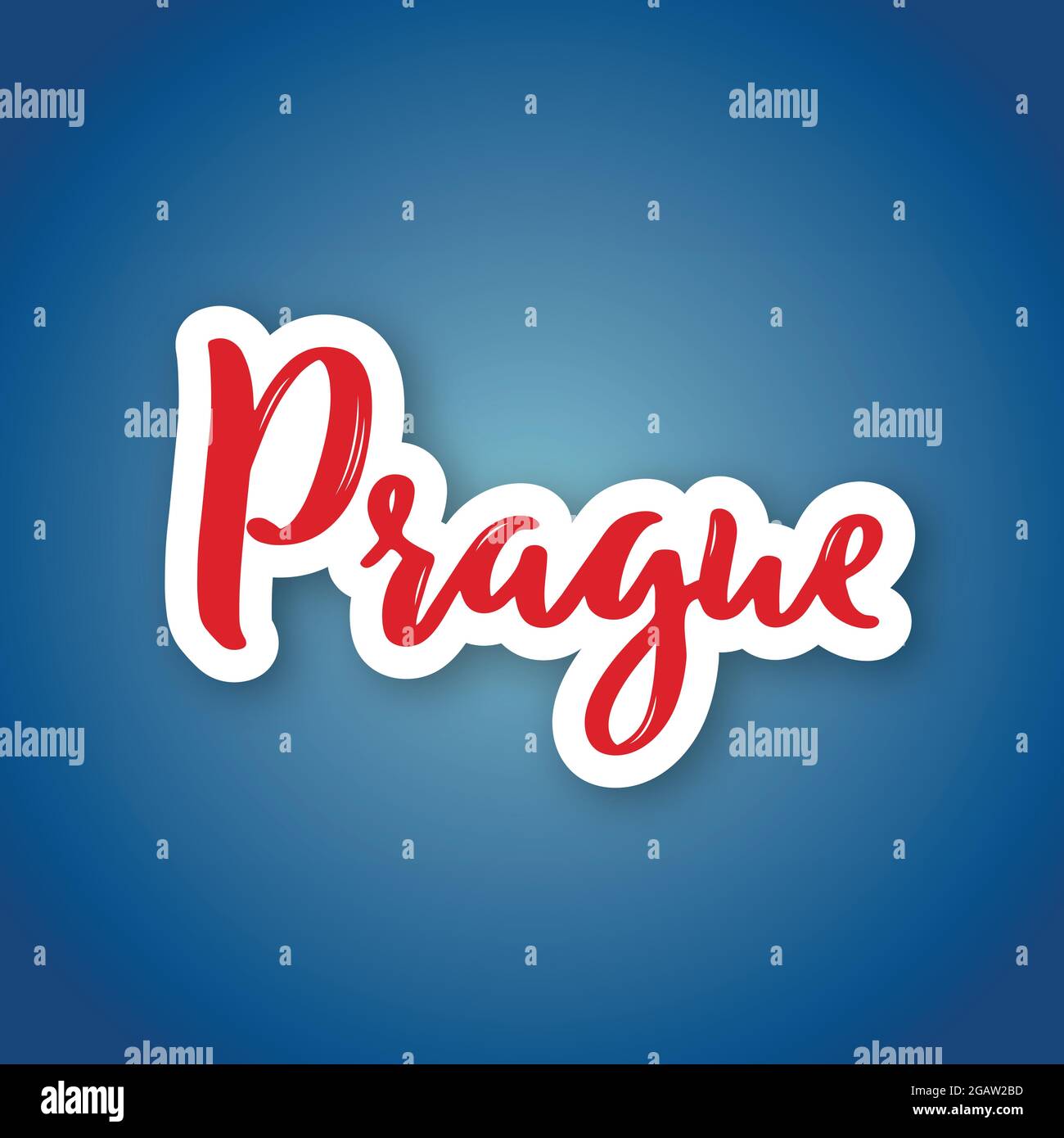 Prague - hand drawn name of Czech capital. Sticker with lettering in paper cut style. Vector illustration. Stock Vector