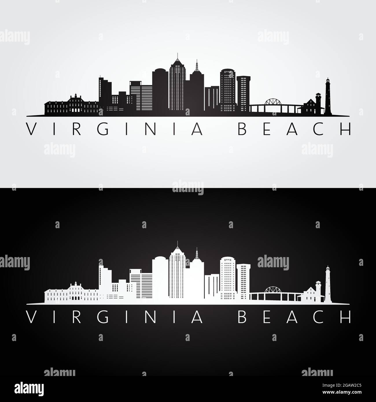 virginia-beach-usa-skyline-and-landmarks-silhouette-black-and-white