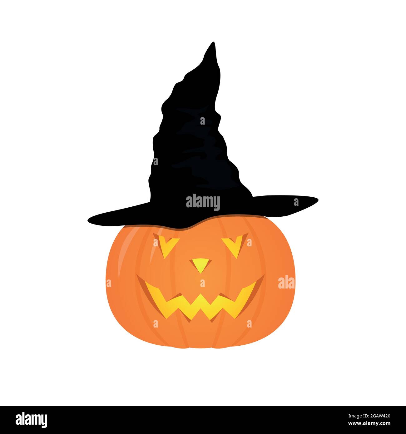 Halloween pumpkin with black witches hat. Vector illustration Stock ...
