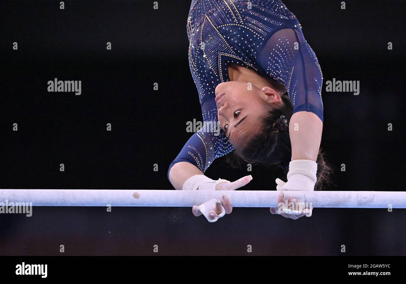 US' Sunisa Lee pictured in action during the individual uneven bars