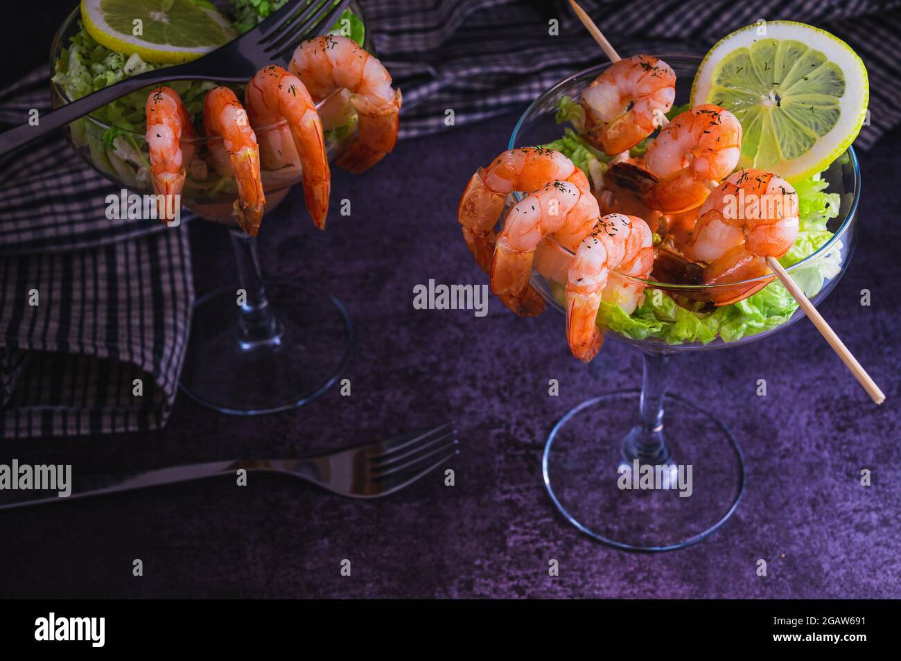 Spiced Prawn cocktail starter served in a tropical tourist restaurant