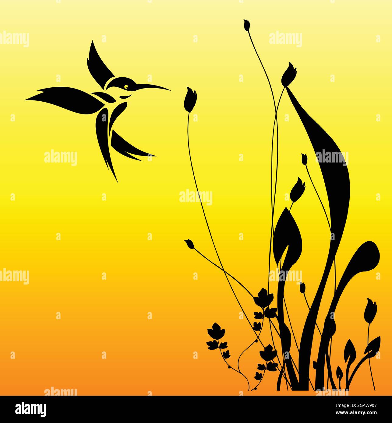 humming bird and flower. Easy editable layered vector illustration. Wild Animals. Stock Vector