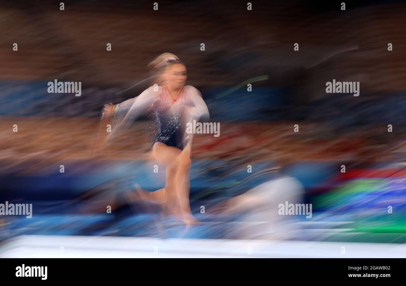 Tokyo, Japan. 1st Aug, 2021. Mykayla Skinner of the United States competes during the women's vault final of the artistic gymnastics competition at Tokyo 2020 Olympic Games in Tokyo, Japan, on Aug. 1, 2021. Credit: Cao Can/Xinhua/Alamy Live News Stock Photo