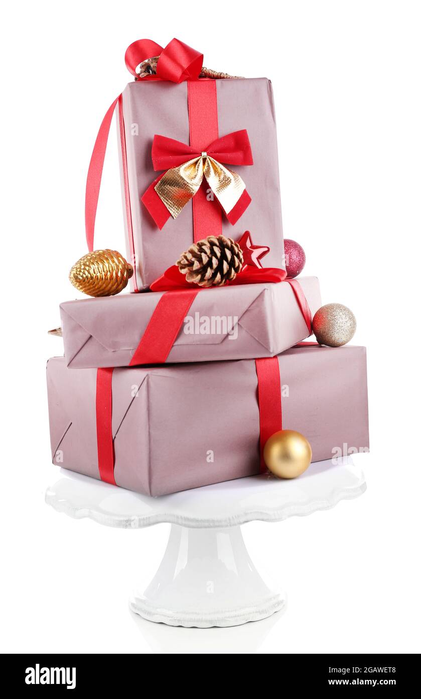 Christmas gift boxes, isolated on white Stock Photo - Alamy