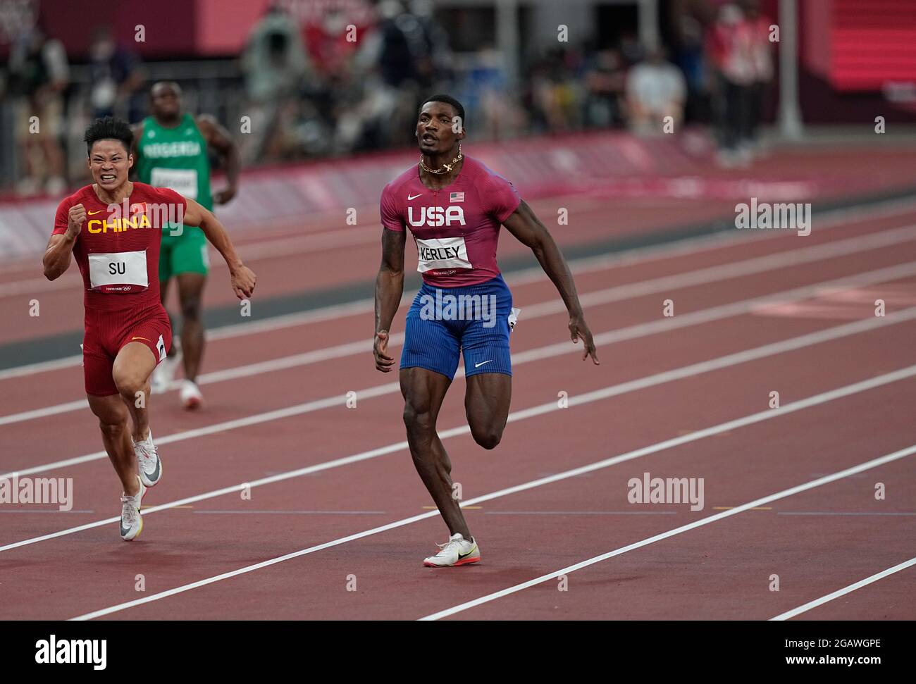 August 1, 2021 Fred Kerley winning silver on the 100 meter for men at