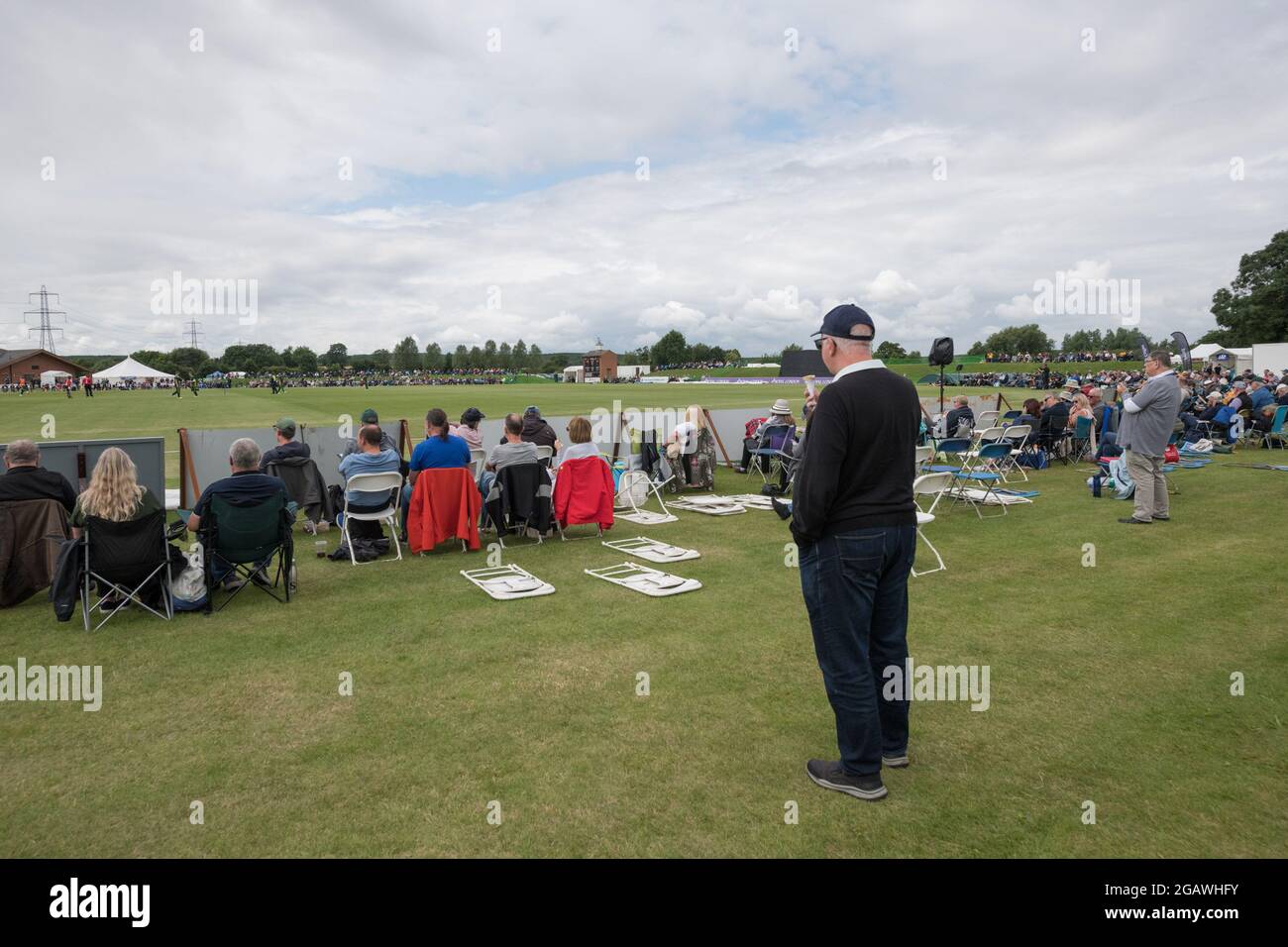 John Fretwell Sporting Complex, Mansfield, Nottinghamshire, UK. 1st August 2021. Spectators look on during the Royal London One-Day Cup with Group B Nottinghamshire Outlaws take on Leicestershire Foxes at the John Fretwell Sporting Complex Credit: Alan Beastall/Alamy Live News. Stock Photo