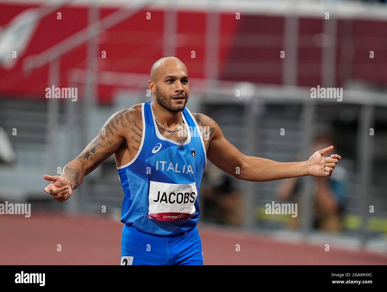 August 1, 2021 Lamont Marcell Jacobs winning the 100 meter for men at