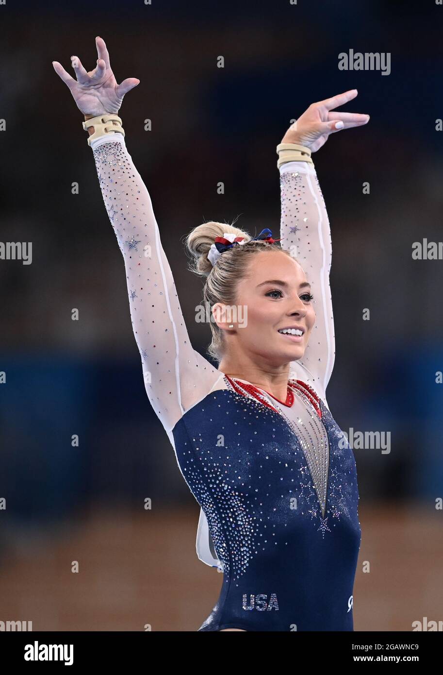 (210801) -- TOKYO, Aug. 1, 2021 (Xinhua) -- Mykayla Skinner of the United States competes during the women's vault final of the artistic gymnastics competition at Tokyo 2020 Olympic Games in Tokyo, Japan, on Aug. 1, 2021. (Xinhua/Cheng Min) Stock Photo