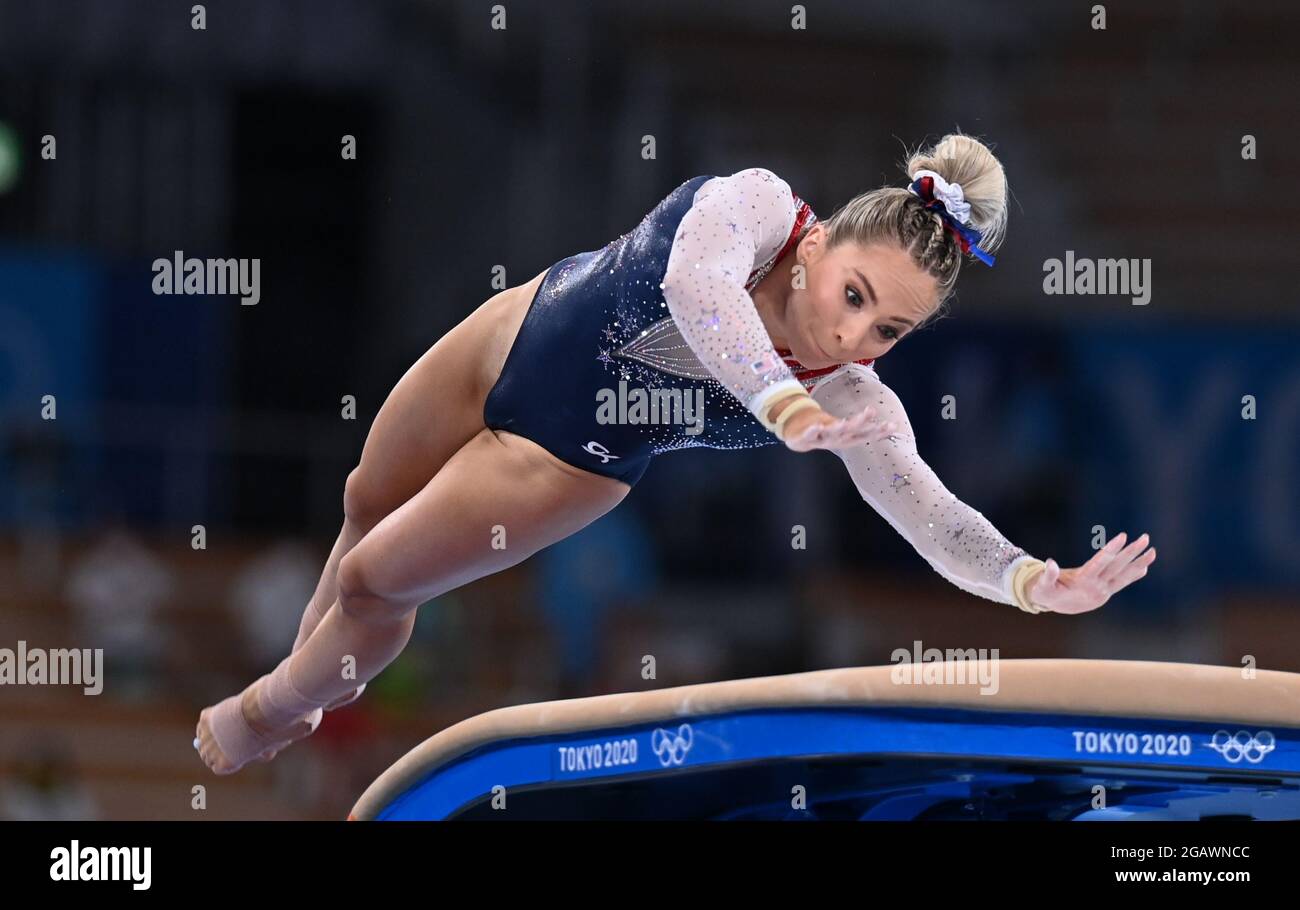 (210801) -- TOKYO, Aug. 1, 2021 (Xinhua) -- Mykayla Skinner of the United States competes during the women's vault final of the artistic gymnastics competition at Tokyo 2020 Olympic Games in Tokyo, Japan, on Aug. 1, 2021. (Xinhua/Cheng Min) Stock Photo