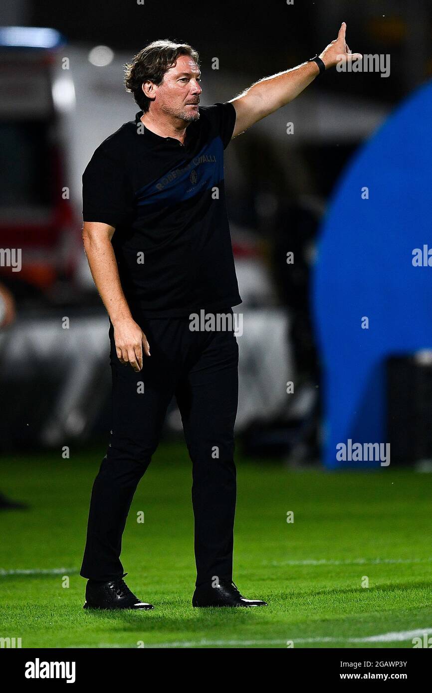 Monza, Italy. 31 July 2021. Giovanni Stroppa, head coach of AC Monza, gestures during the Luigi Berlusconi Trophy football match between AC Monza and Juventus FC. Juventus FC won 2-1 over AC Monza. Credit: Nicolò Campo/Alamy Live News Stock Photo