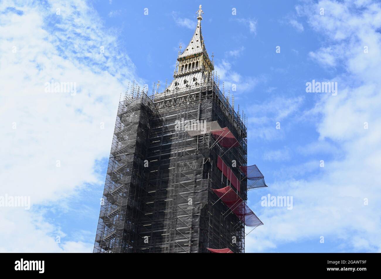 Big Ben undergoing renovation, Houses of Parliament, Westminster, London. UK Stock Photo