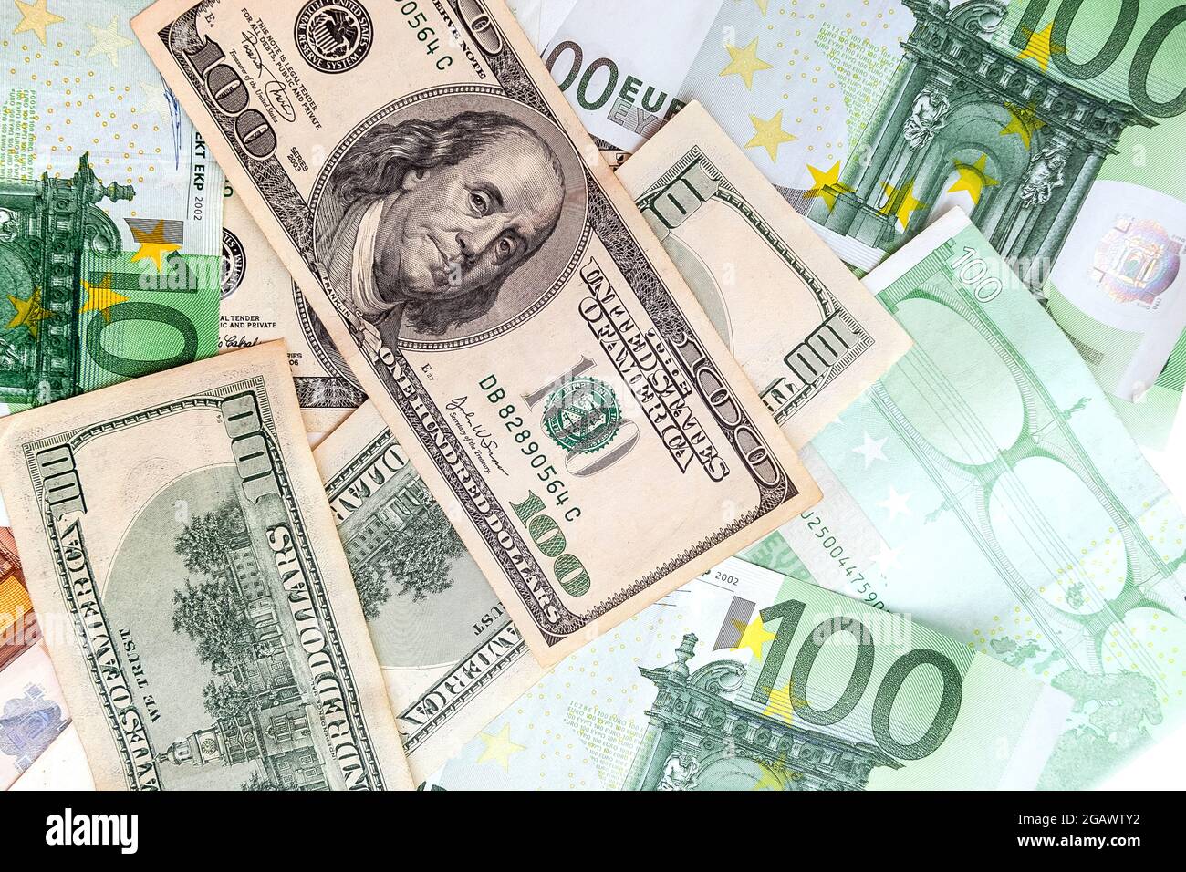 texture of us dollar and euro banknotes Stock Photo