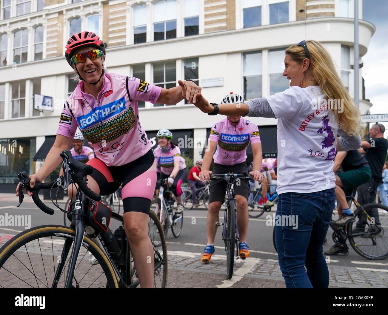 The newlyelected Batley & Spen MP, Kim Leadbeater (white tshirt), the