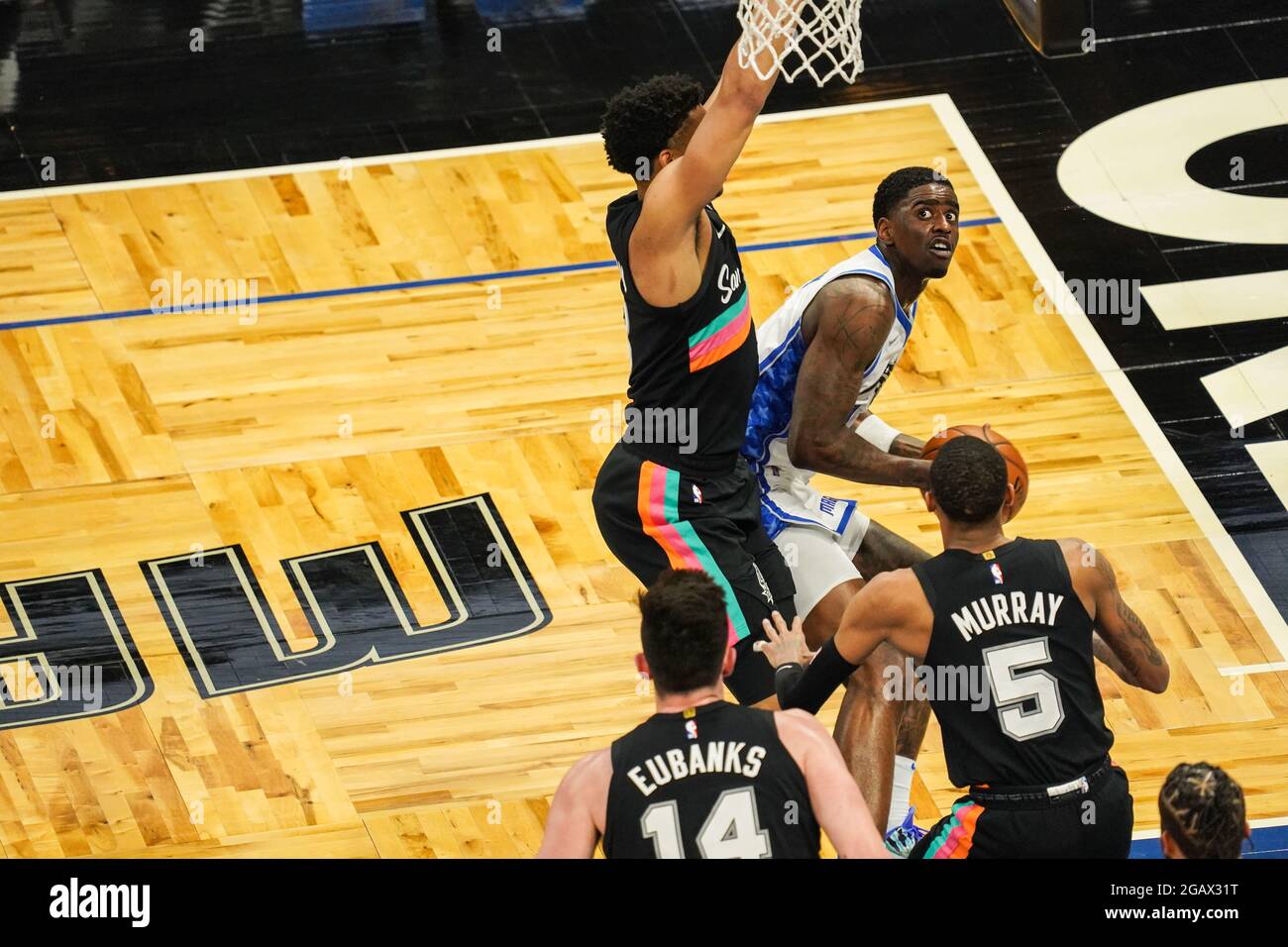 Orlando, Florida, USA, April 12, 2021, San Antonio Spurs face the Orlando Magic at the Amway Center  (Photo Credit:  Marty Jean-Louis) Stock Photo