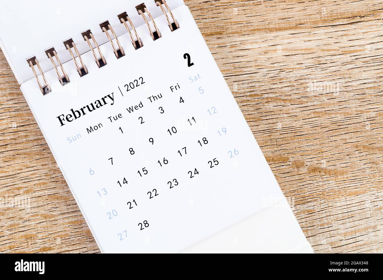 February Calendar 2022 On Wooden Background Stock Photo - Alamy