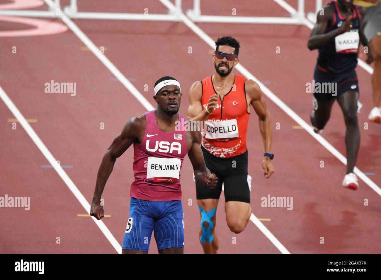 Rai Benjamin (USA), Yasmani Copello (TUR), compete on men's 400m