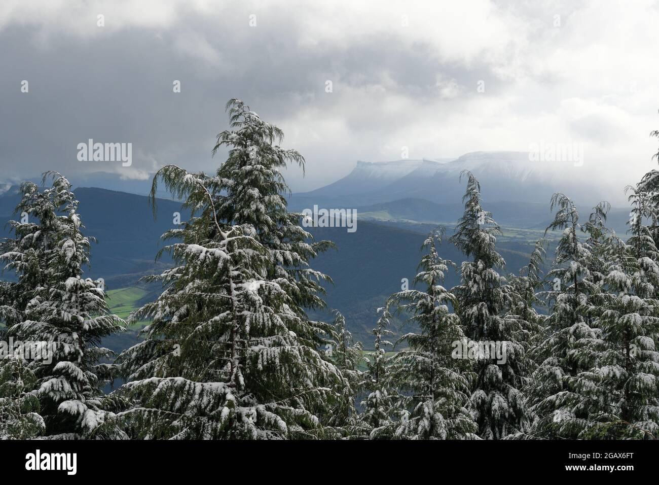 Basque Valley S Basque valleys in the mist from the snowy Mount Kolitxa Stock Photo - Alamy