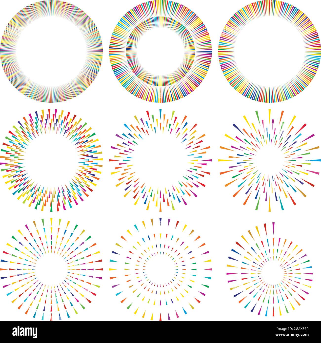 Radial, concentric, circular triangles shape, design element, icon ...