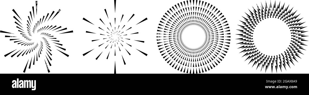 Radial, concentric, circular triangles shape, design element, icon ...