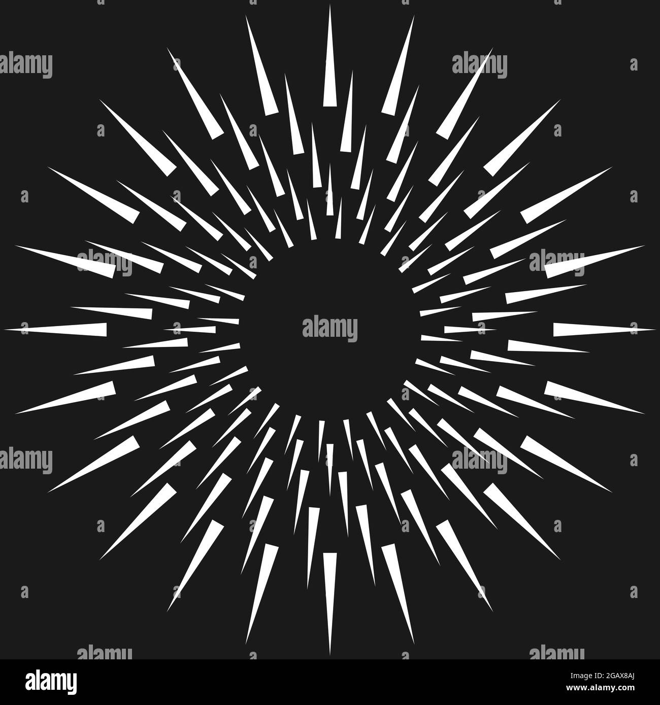 Radial, concentric, circular triangles shape, design element, icon ...