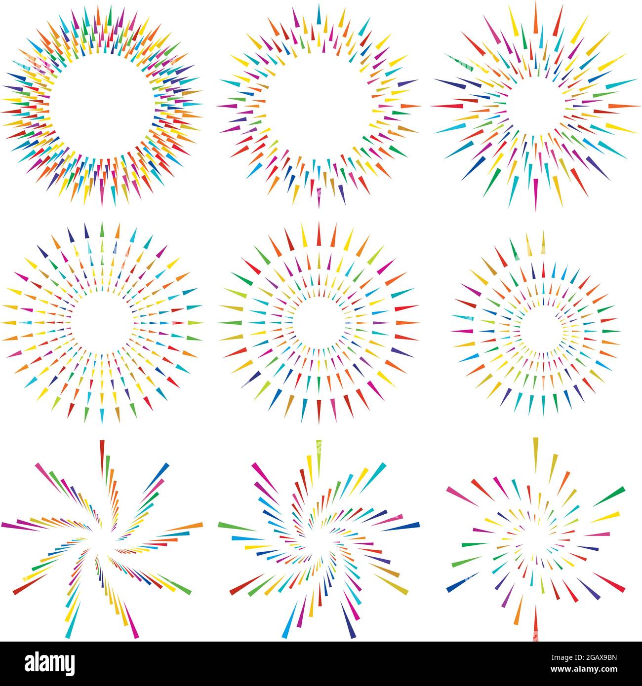 Radial, concentric, circular triangles shape, design element, icon ...