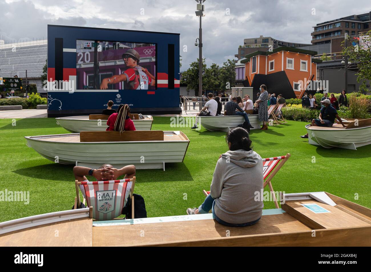 LONDON, UK. JULY 31ST. General views of the Tokyo 2020 Olympics fanzone area at Westfield London on July 31st 2021 in London, England. (Credit: Tejas Sandhu | MI News) Stock Photo