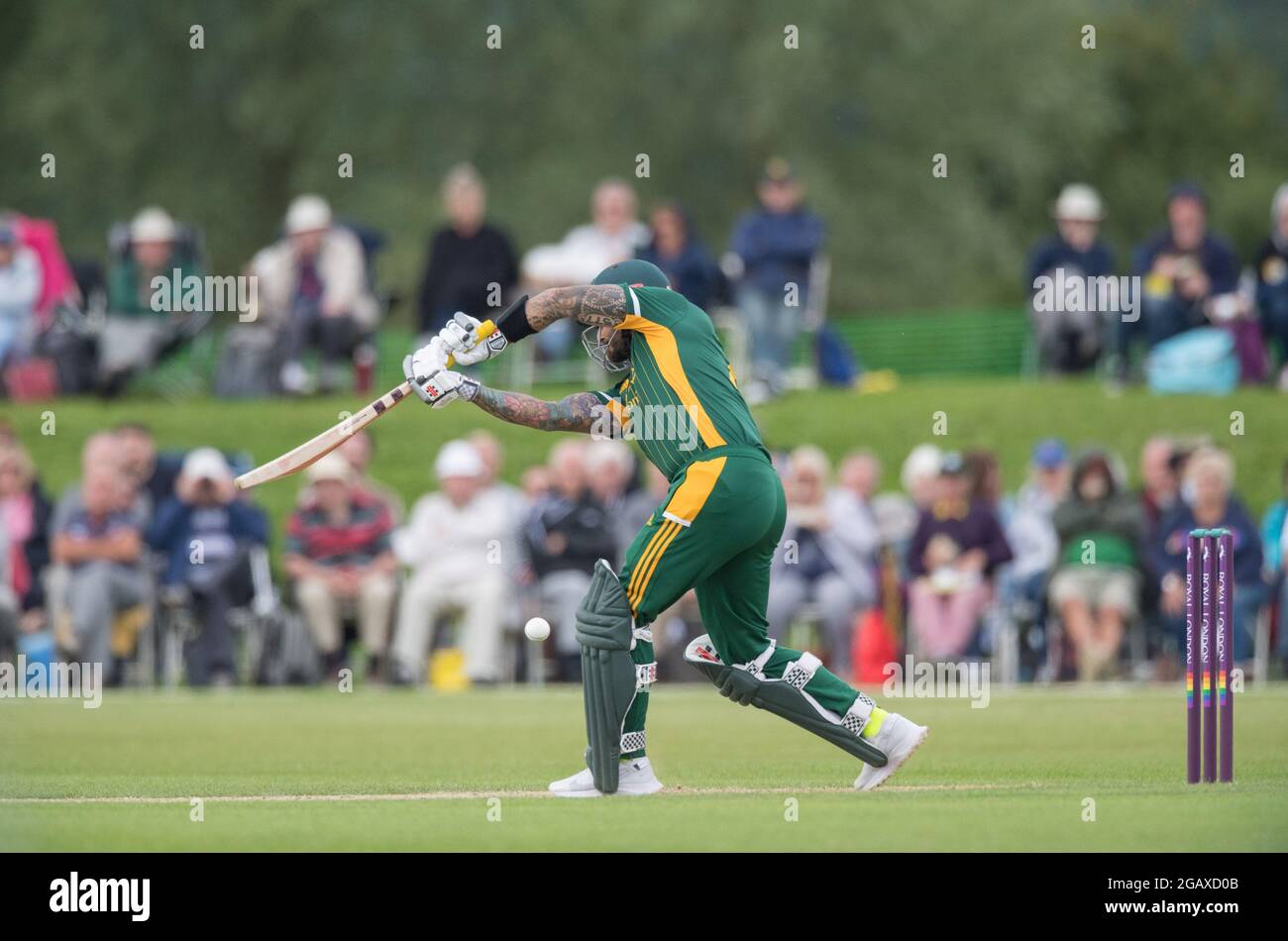 John Fretwell Sporting Complex, Mansfield, Nottinghamshire, UK. 1st August 2021. Group B Nottinghamshire Outlaws take on Leicestershire Foxes at the John Fretwell Sporting Complex in the Royal London One-day Cup Credit: Alan Beastall/Alamy Live News. Stock Photo