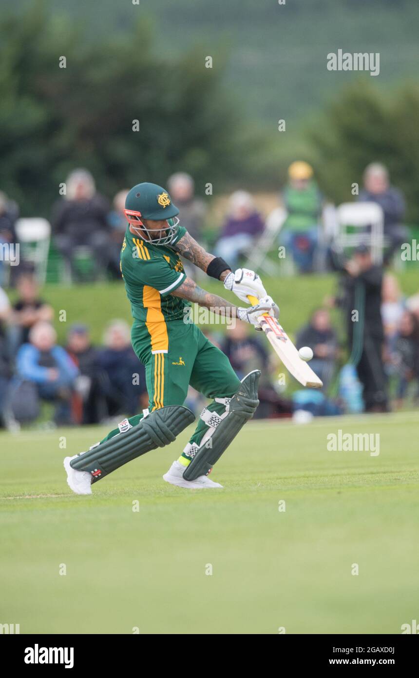 John Fretwell Sporting Complex, Mansfield, Nottinghamshire, UK. 1st August 2021. Group B Nottinghamshire Outlaws take on Leicestershire Foxes at the John Fretwell Sporting Complex in the Royal London One-day Cup Credit: Alan Beastall/Alamy Live News. Stock Photo