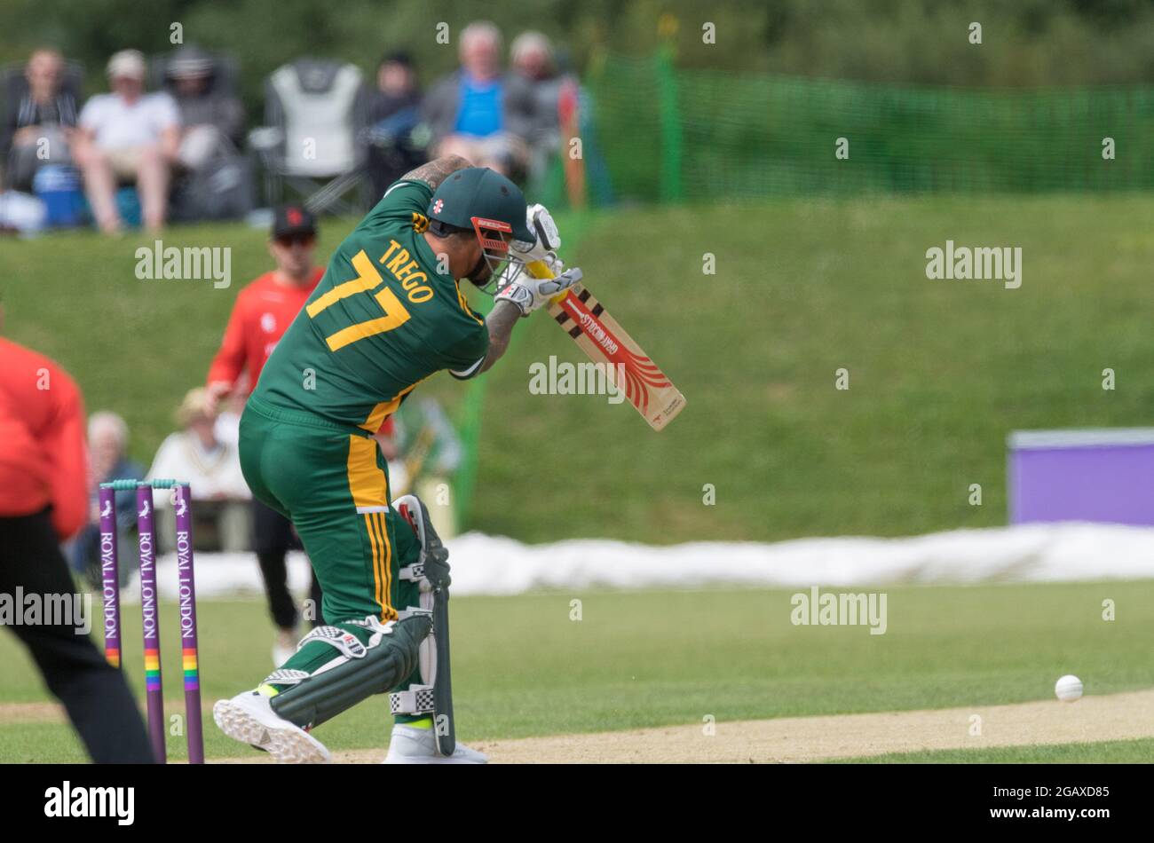 John Fretwell Sporting Complex, Mansfield, Nottinghamshire, UK. 1st August 2021. Group B Nottinghamshire Outlaws take on Leicestershire Foxes at the John Fretwell Sporting Complex in the Royal London One-day Cup Credit: Alan Beastall/Alamy Live News. Stock Photo