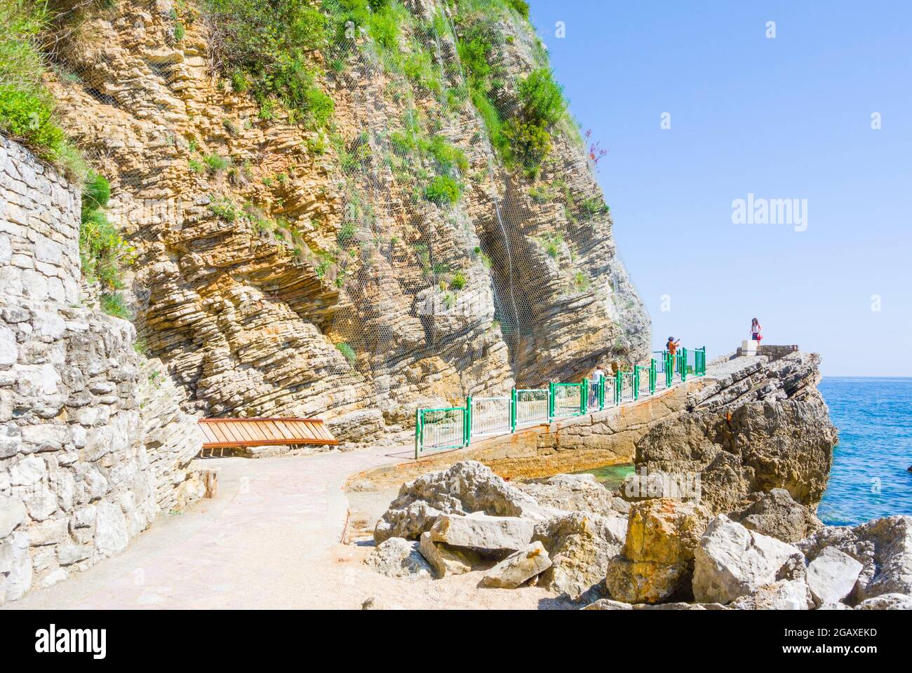 Walkway to Mogren beach, Budva, Montenegro, Europe Stock Photo