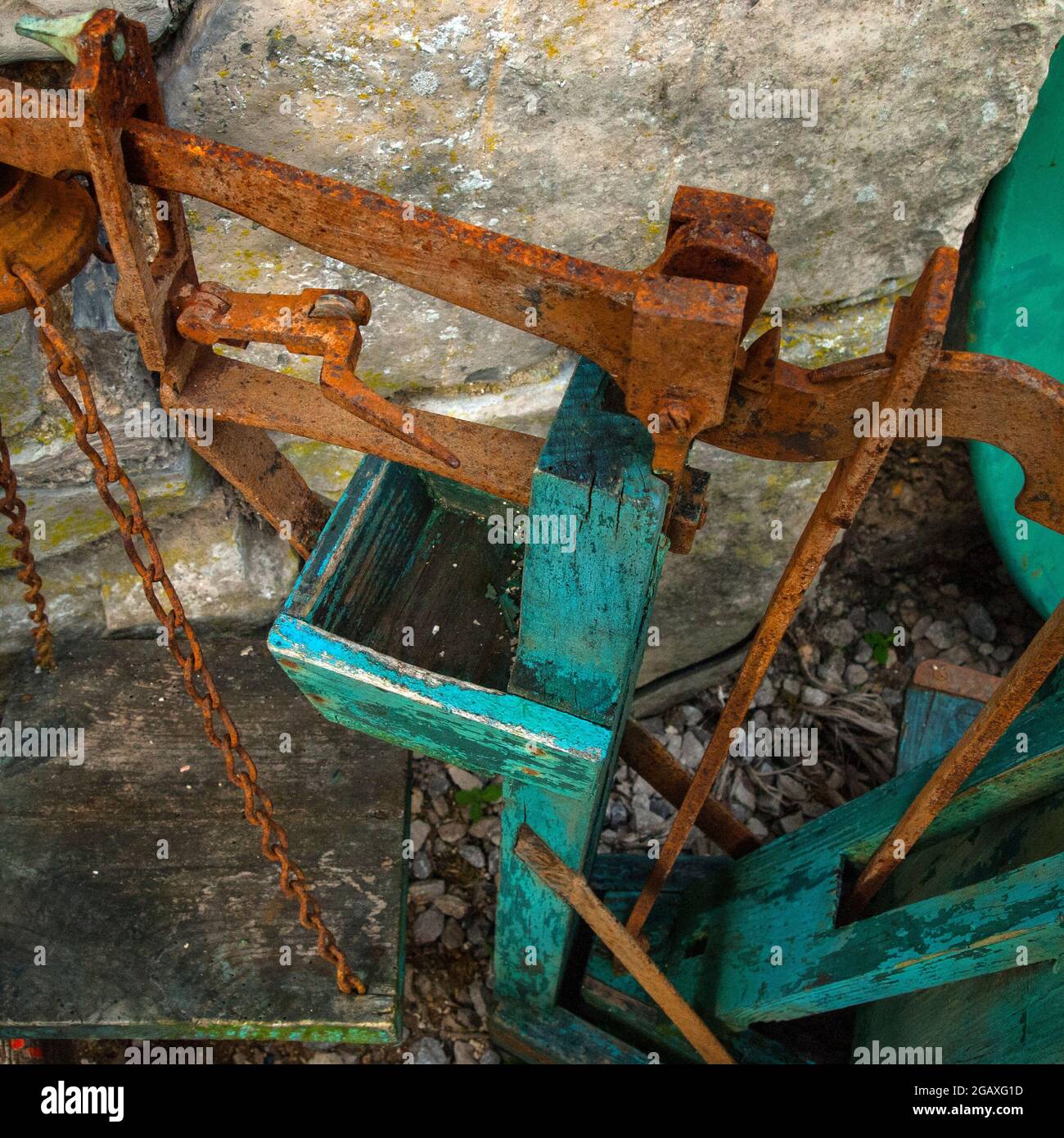 Old Metalwork with interesting colour and patina Stock Photo
