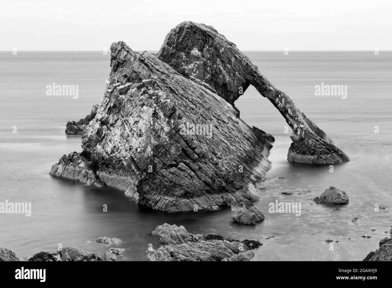 Dramatic rock stack on Moray coast, Scotland Stock Photo