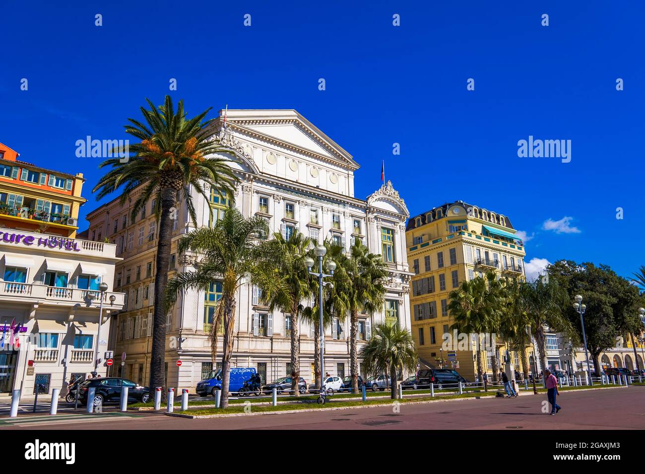 NICE, FRANCE - OCTOBER 6, 2019: Unidentified people by Opera de Nice in France. It is the principal opera venue in Nice, opened at 1885. Stock Photo