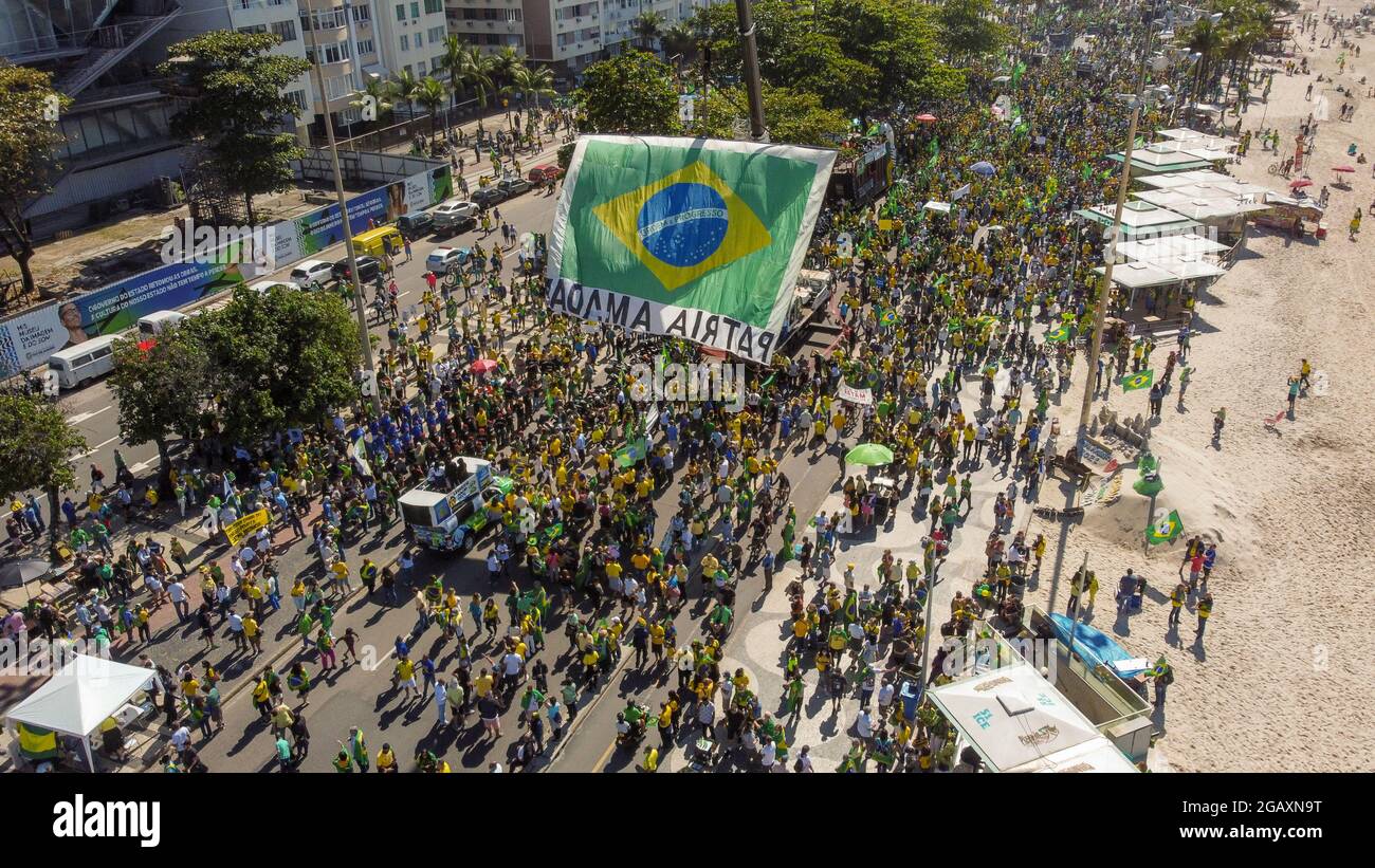 Manifestation for paper vote at Copacabana, Rio de Janeiro in August 2021. The rally has been called by Brazilian president Jair Bolsonaro. Stock Photo