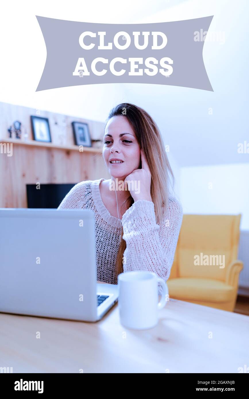 Sign displaying Cloud Access. Word Written on Software tool between the organization and the provider Social Media Influencer Creating Online Presence Stock Photo