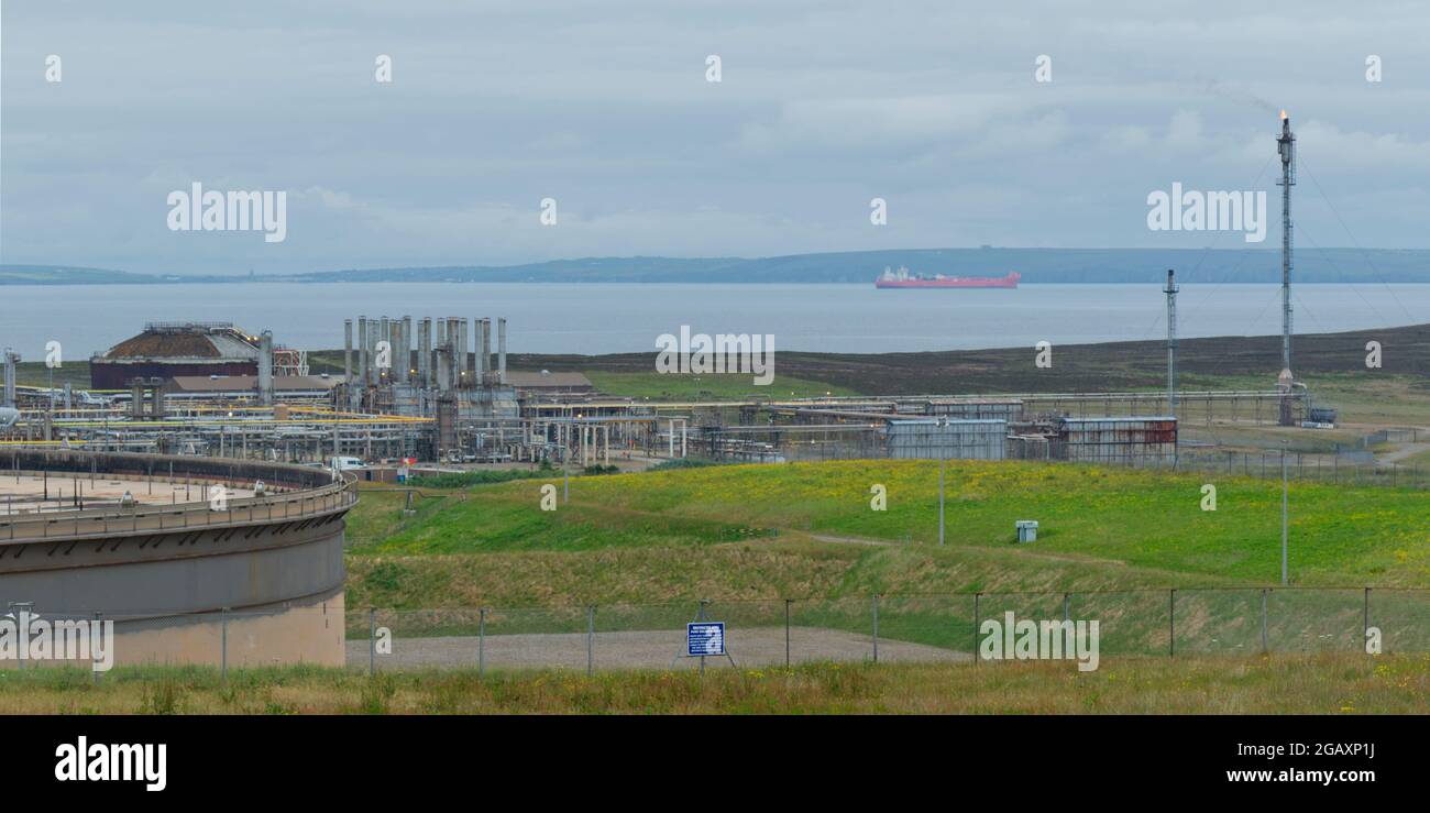 Oil terminal, Isle of Flotta, Orkney Stock Photo