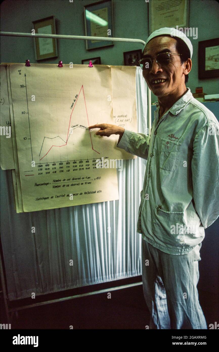 Research staff studying the effects of Agent Orange at the Vietduc Hospital, Hanoi. It was here that Professor Ton Tach Tung's research work uncovered the many birth defects caused by Agent Orange. June 1980 Stock Photo