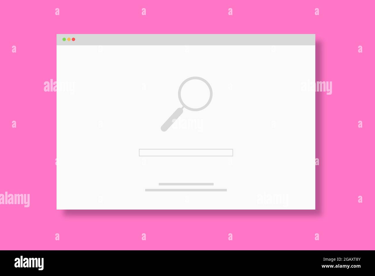 Internet browser window with search engine website - flat illustration, pink background Stock Photo