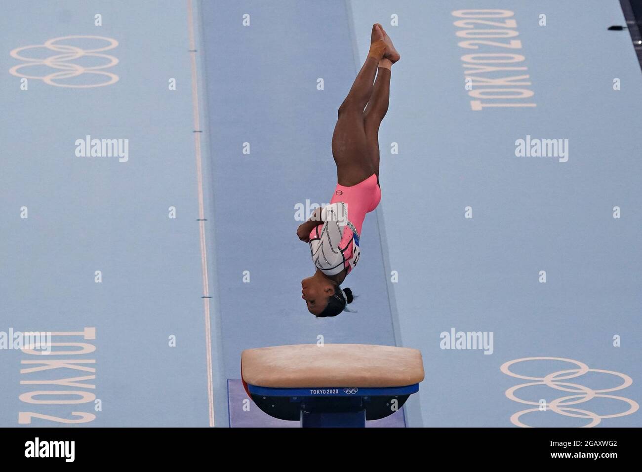 Tokyo, Japan. 01st Aug, 2021. Rebeca Andrade, of Brazil, performs on the Vault in the women's Artistic Gymnastics Individual Apparatus final at the Ariake Gymnastics Centre at the Tokyo Olympic Games in Tokyo, Japan, on Sunday, August 1, 2021. Rebeca Andrade won gold, Mykayla Skinner, of United States, silver, and Seojeong Yeo, of South Korea, the bronze. Photo by Richard Ellis/UPI Credit: UPI/Alamy Live News Stock Photo