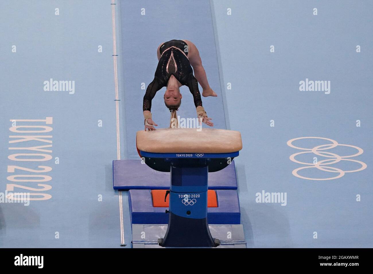 Tokyo, Japan. 01st Aug, 2021. Jade Carey, of United States, misses her launch on the Vault in the women's Artistic Gymnastics Individual Apparatus final at the Ariake Gymnastics Centre at the Tokyo Olympic Games in Tokyo, Japan, on Sunday, August 1, 2021. Rebeca Andrade won gold, Mykayla Skinner, of United States, silver, and Seojeong Yeo, of South Korea, the bronze. Photo by Richard Ellis/UPI Credit: UPI/Alamy Live News Stock Photo
